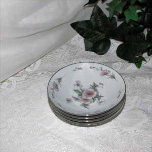 4 SANGO Fine China Vintage Dessert or Berry Bowls POPPY Japan 5 1/2" Pink Floral